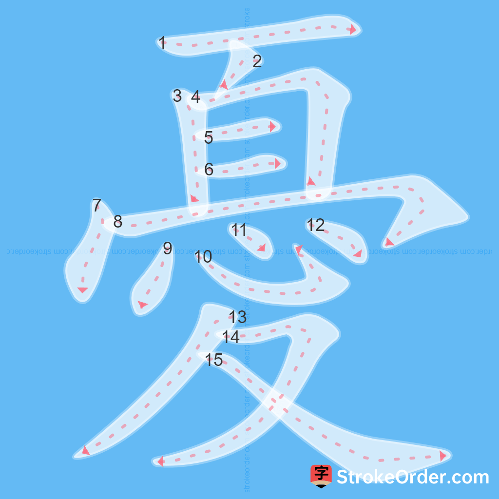 Standard stroke order for the Chinese character 憂