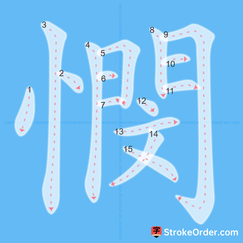 Standard stroke order for the Chinese character 憫