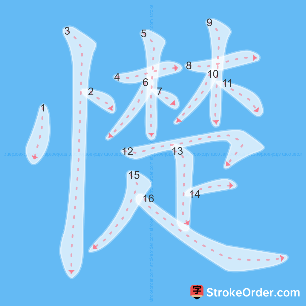 Standard stroke order for the Chinese character 憷