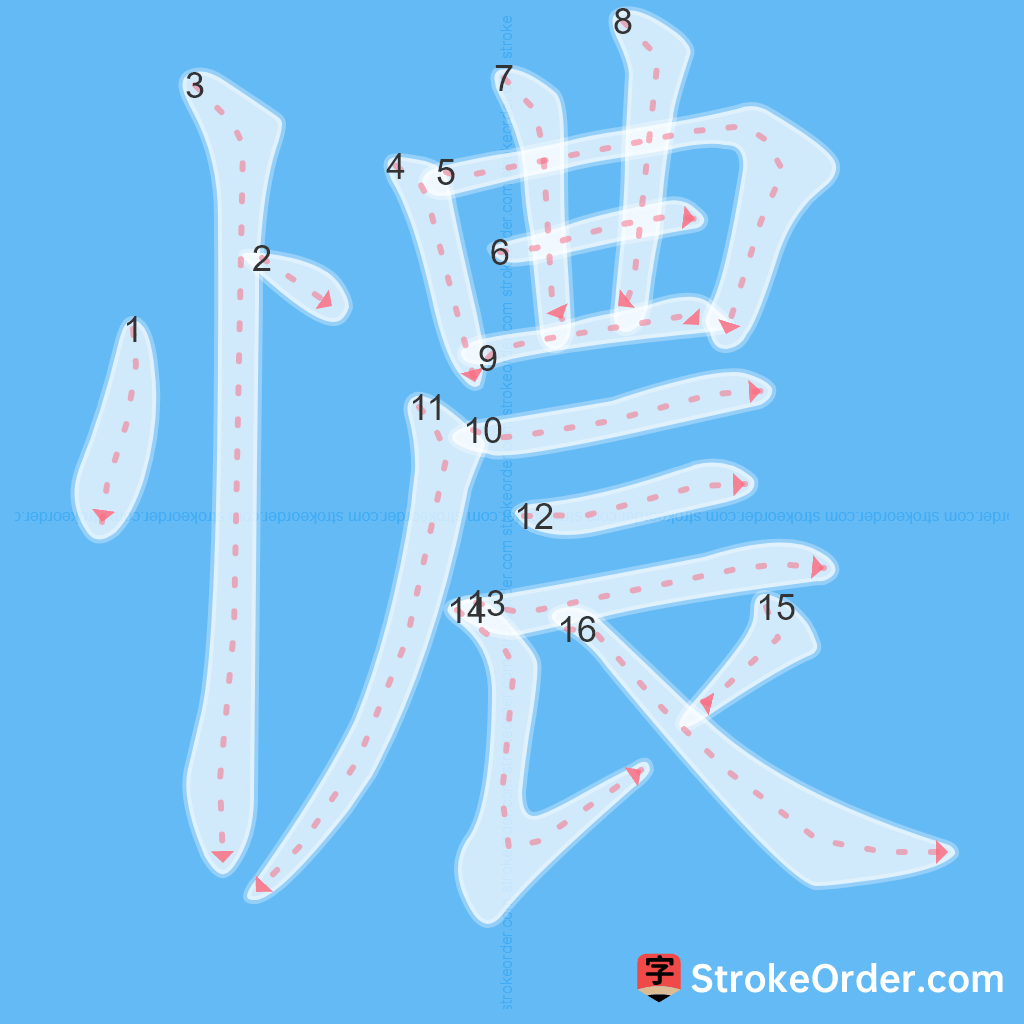 Standard stroke order for the Chinese character 憹