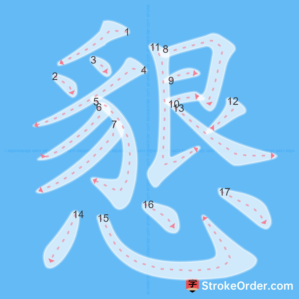 Standard stroke order for the Chinese character 懇