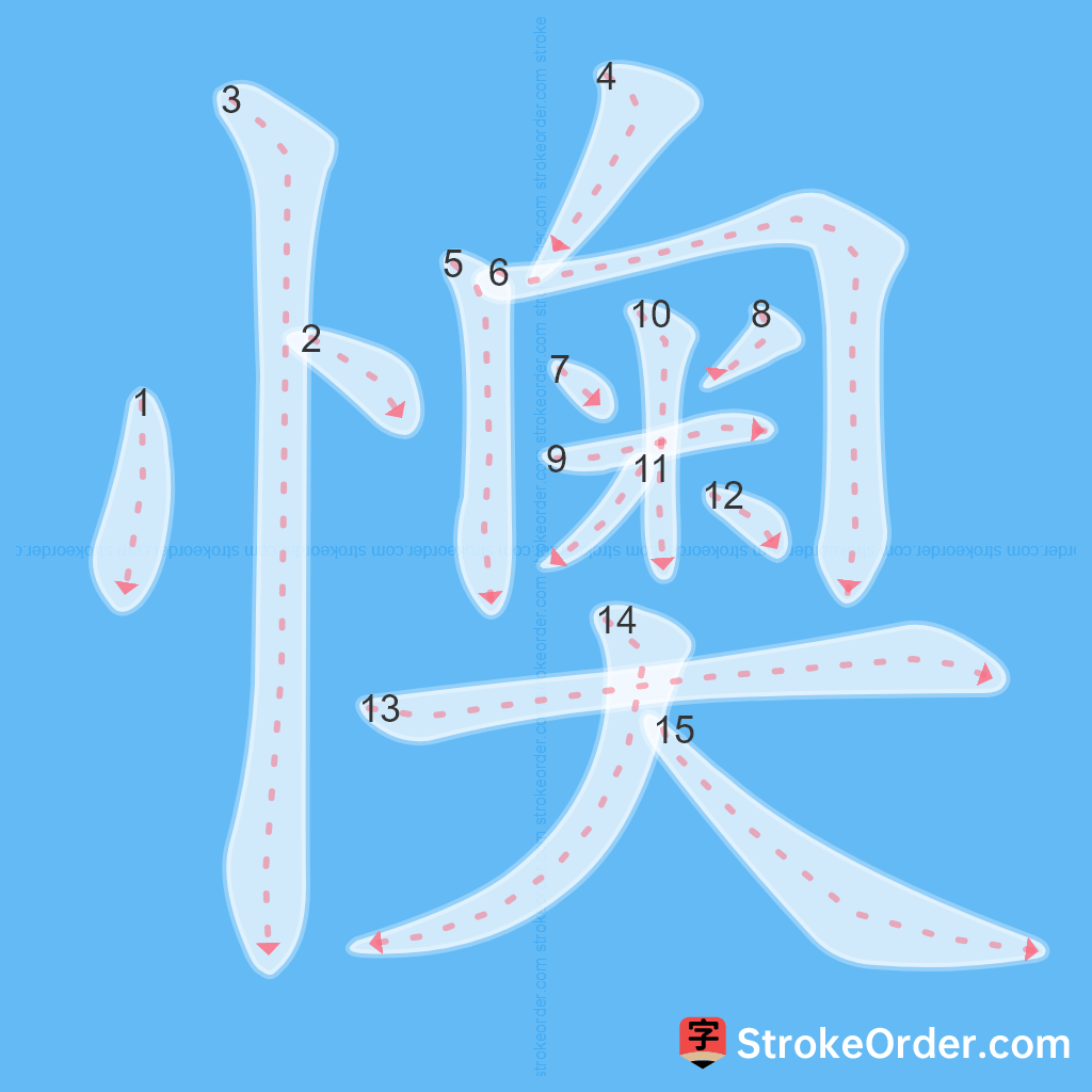 Standard stroke order for the Chinese character 懊