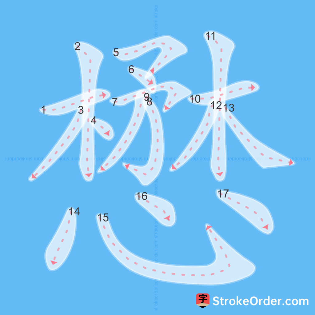 Standard stroke order for the Chinese character 懋