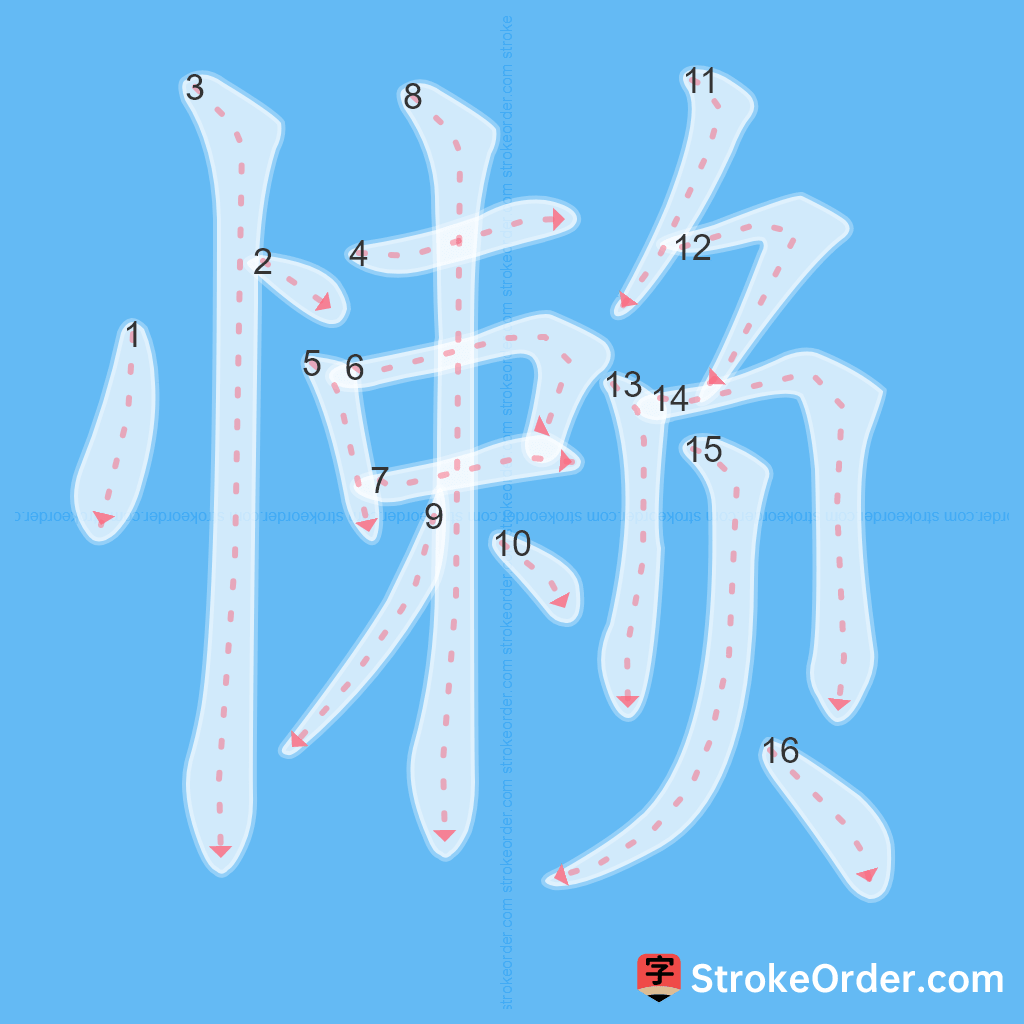Standard stroke order for the Chinese character 懒