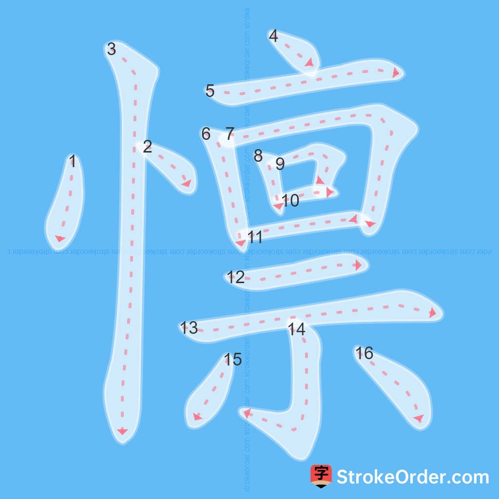 Standard stroke order for the Chinese character 懔