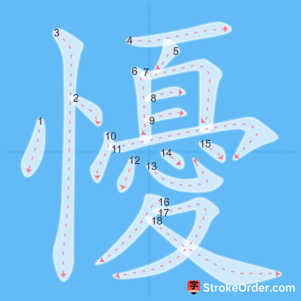 Standard stroke order for the Chinese character 懮