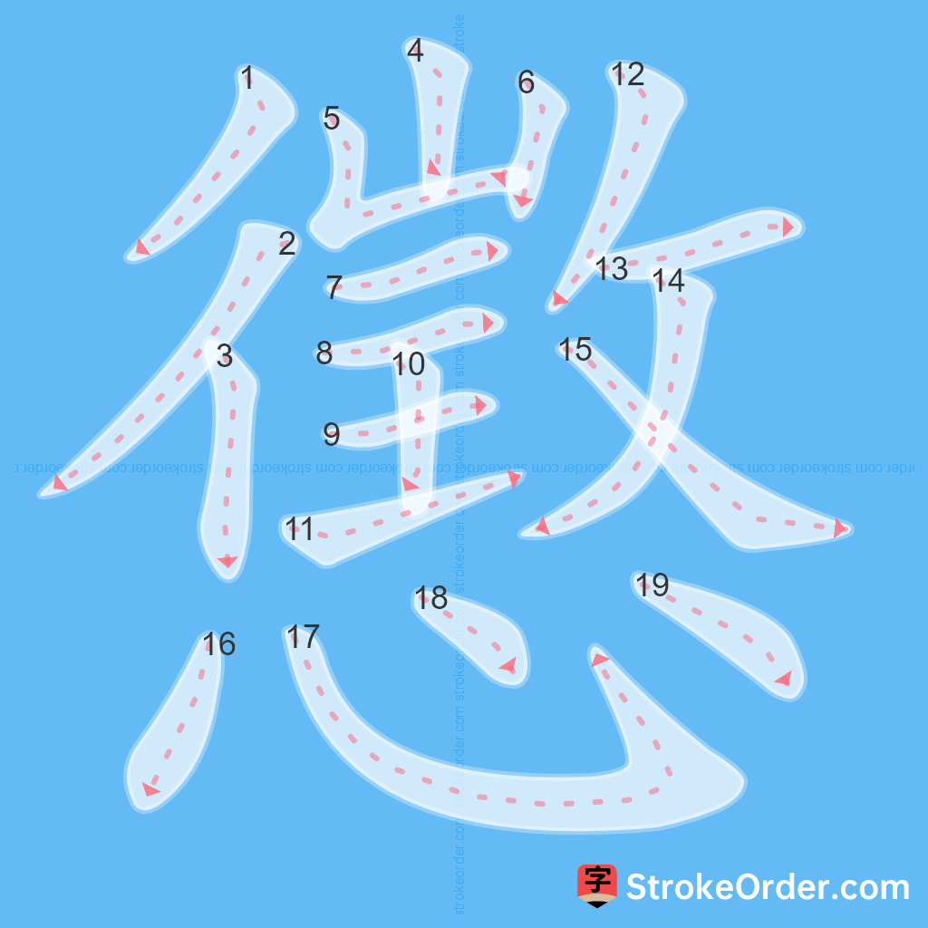 Standard stroke order for the Chinese character 懲