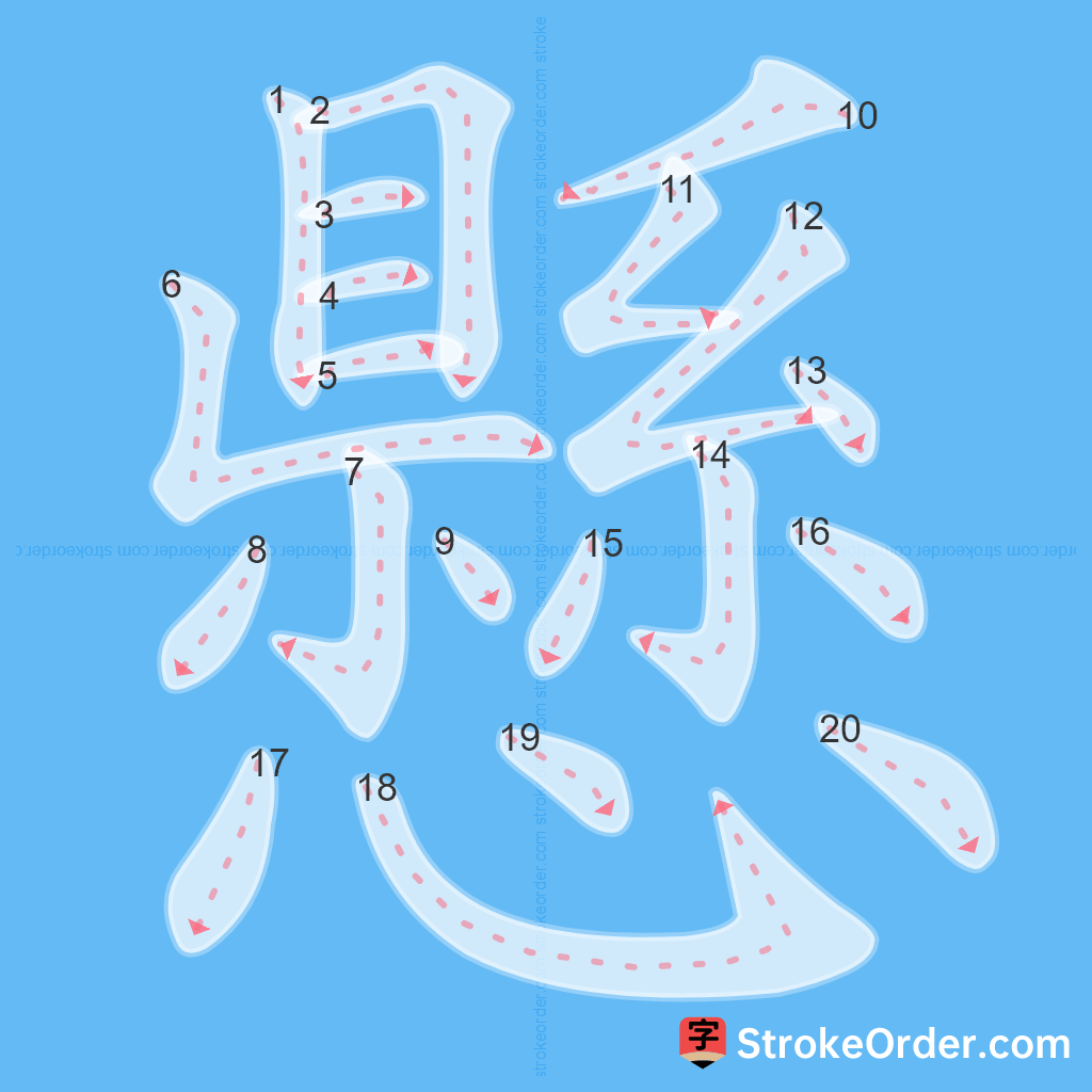 Standard stroke order for the Chinese character 懸