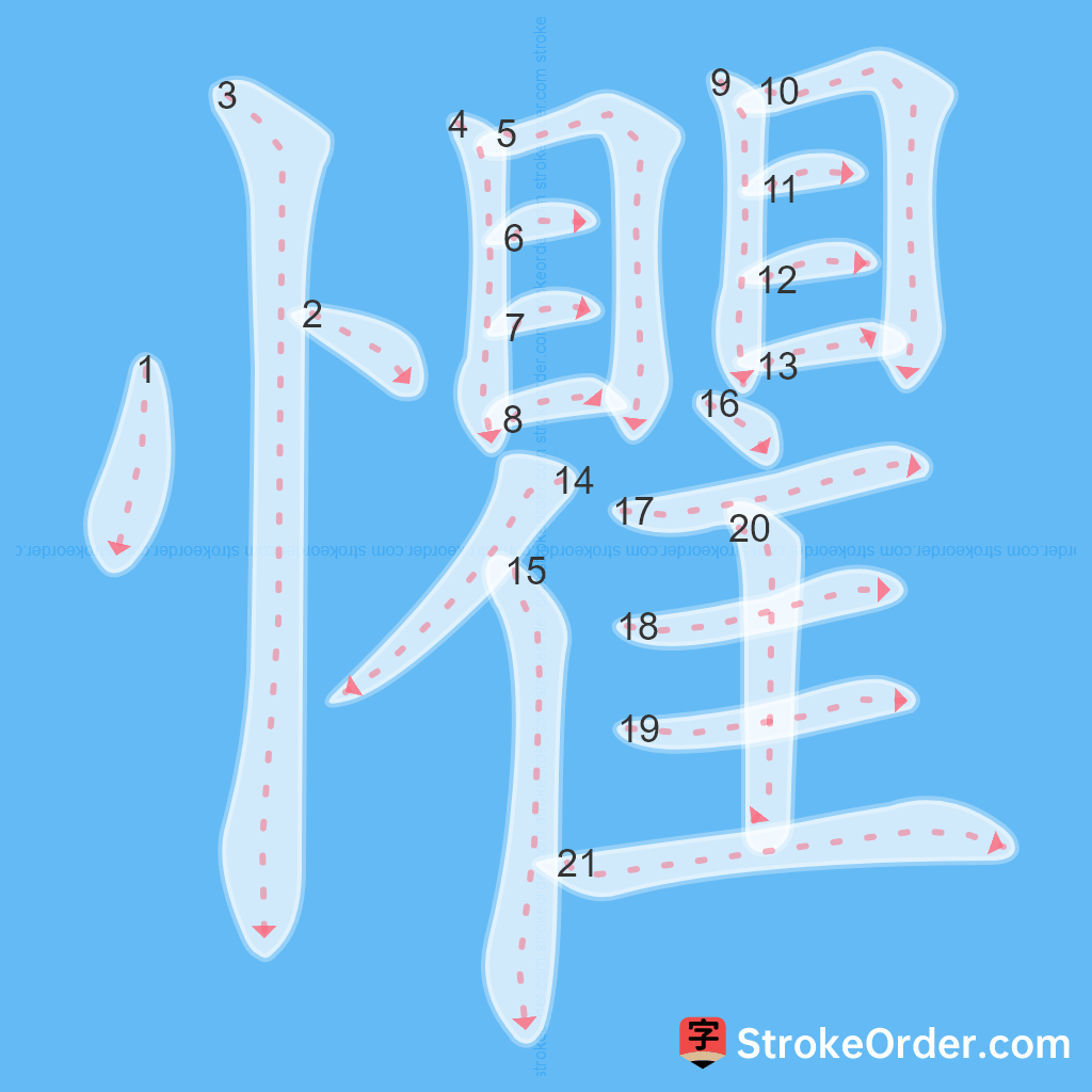 Standard stroke order for the Chinese character 懼