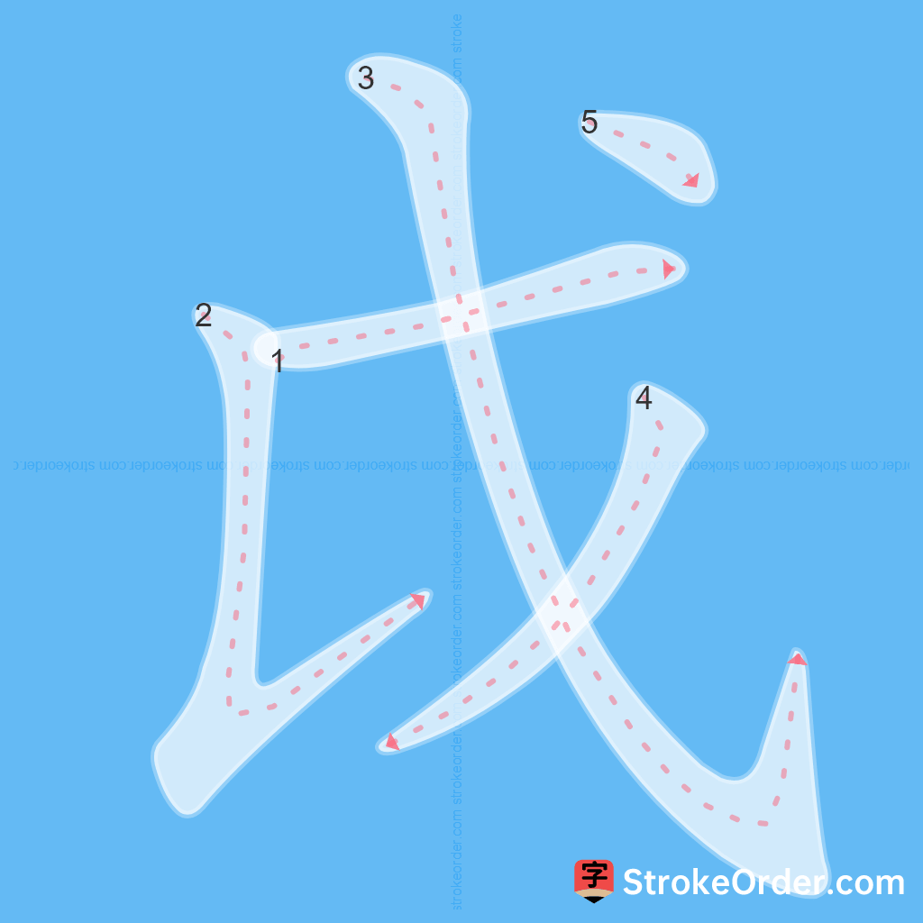 Standard stroke order for the Chinese character 戉