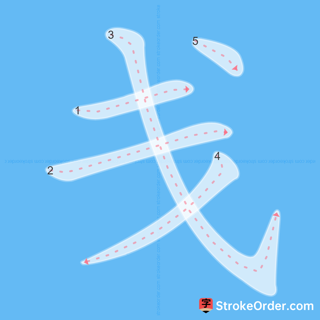 Standard stroke order for the Chinese character 戋