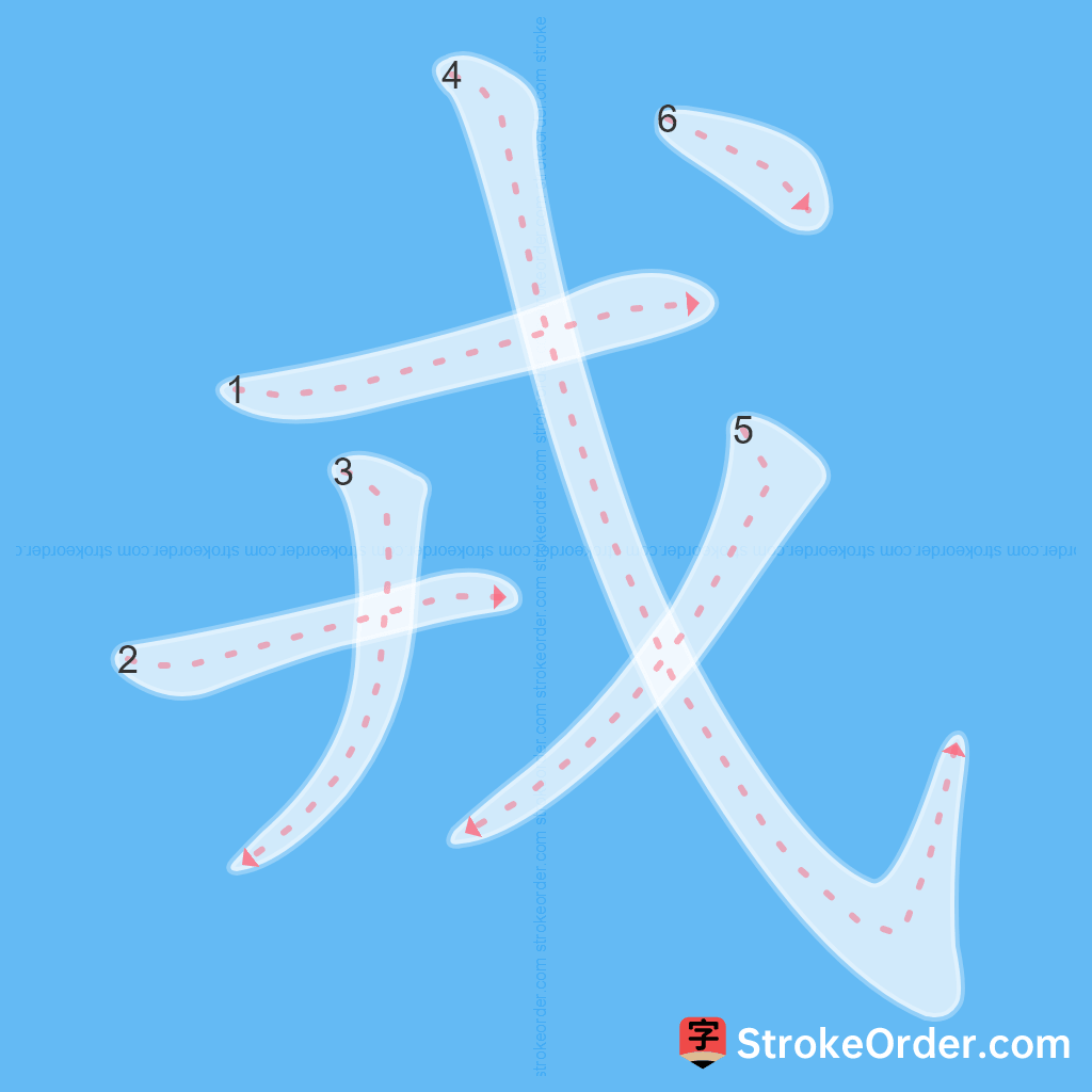 Standard stroke order for the Chinese character 戎