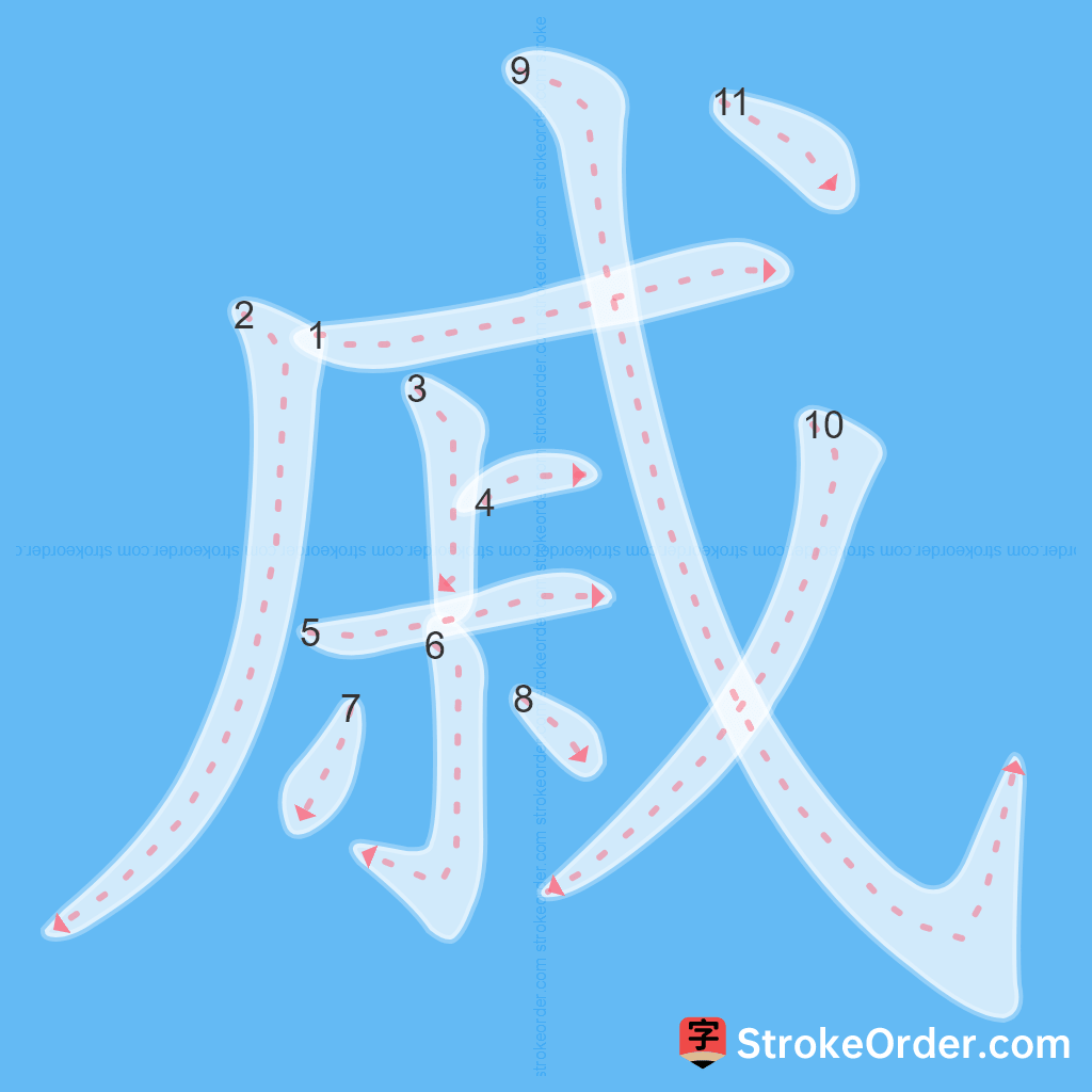 Standard stroke order for the Chinese character 戚