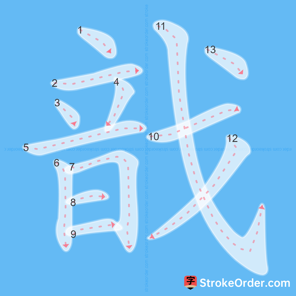 Standard stroke order for the Chinese character 戠