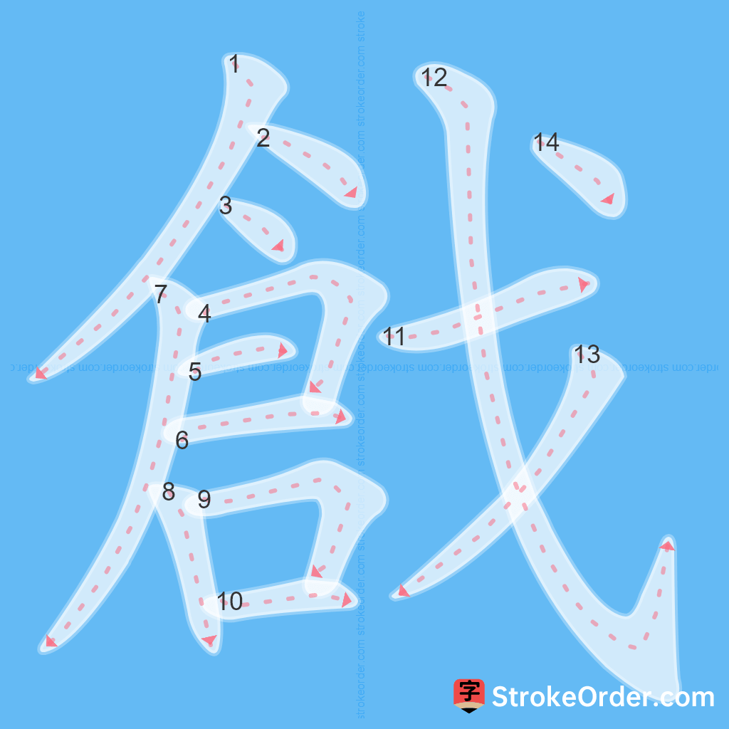 Standard stroke order for the Chinese character 戧