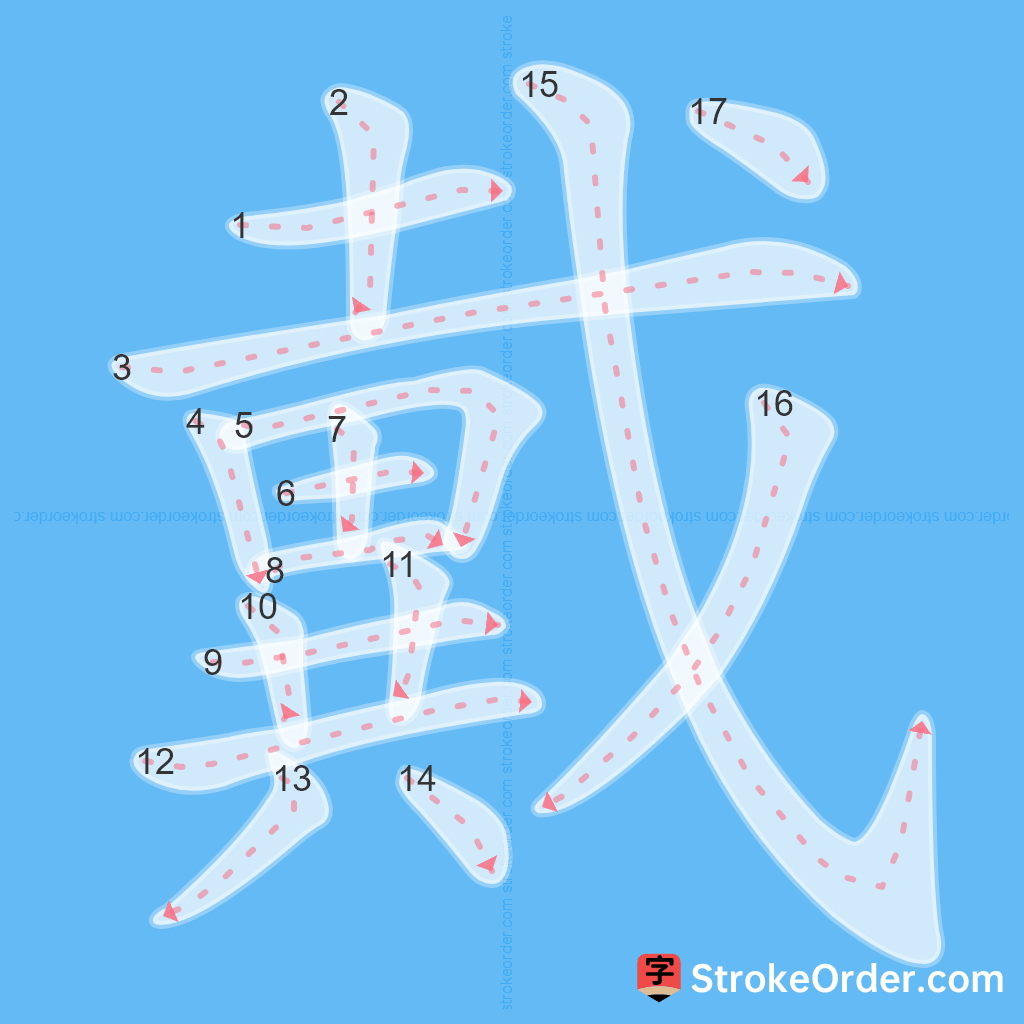 Standard stroke order for the Chinese character 戴