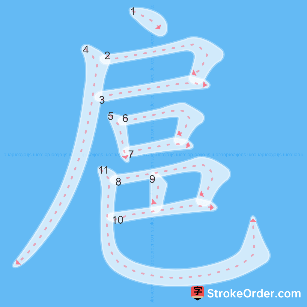 Standard stroke order for the Chinese character 扈