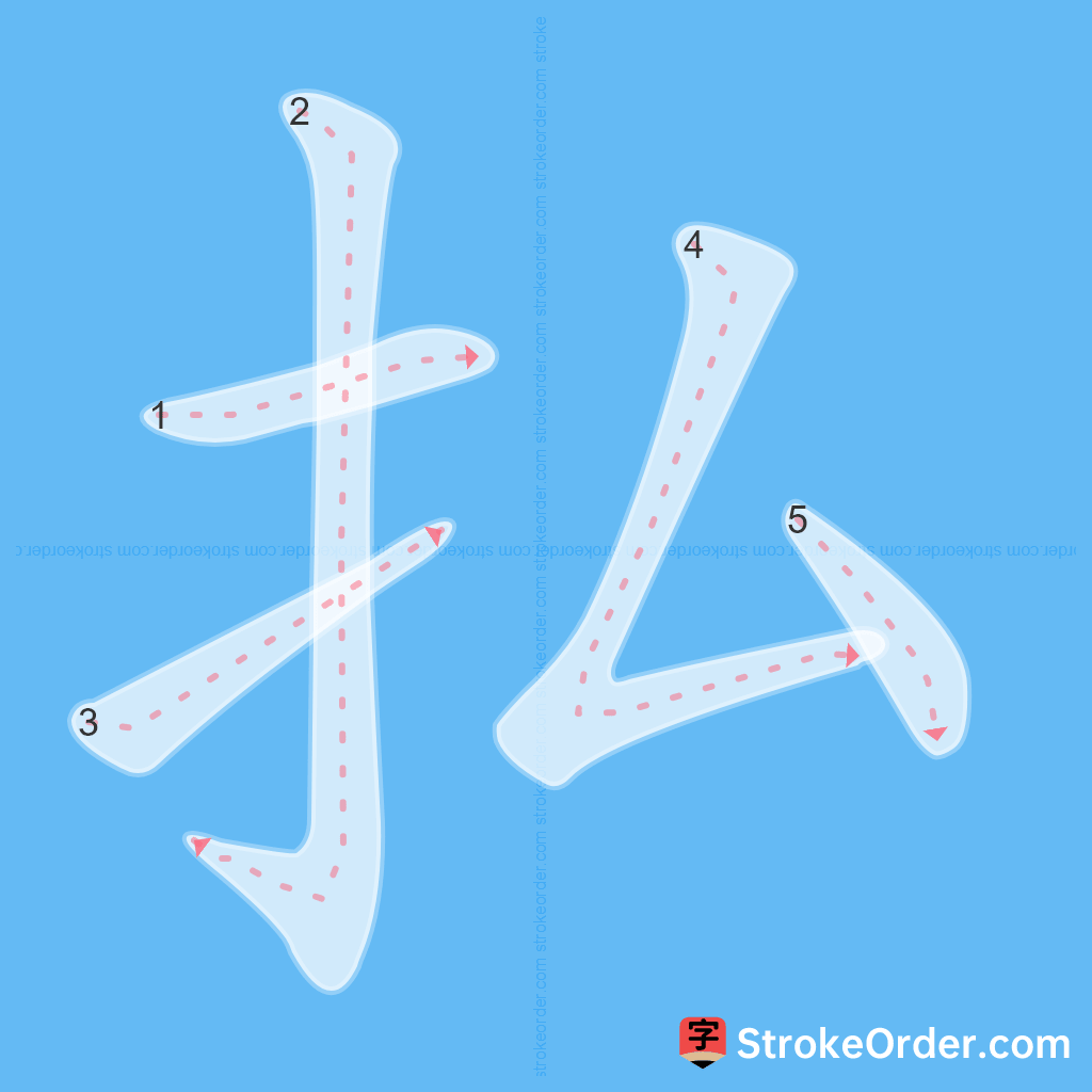 Standard stroke order for the Chinese character 払