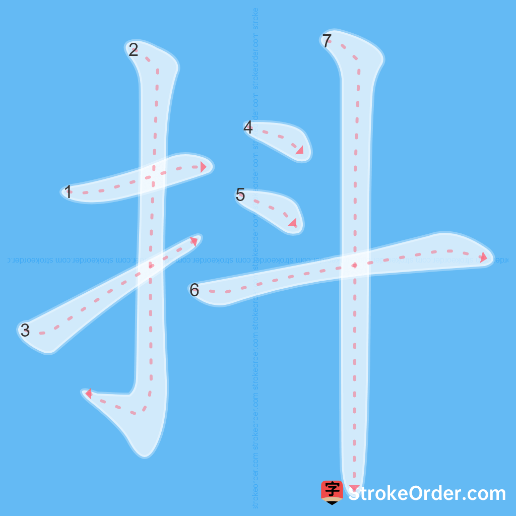 Standard stroke order for the Chinese character 抖