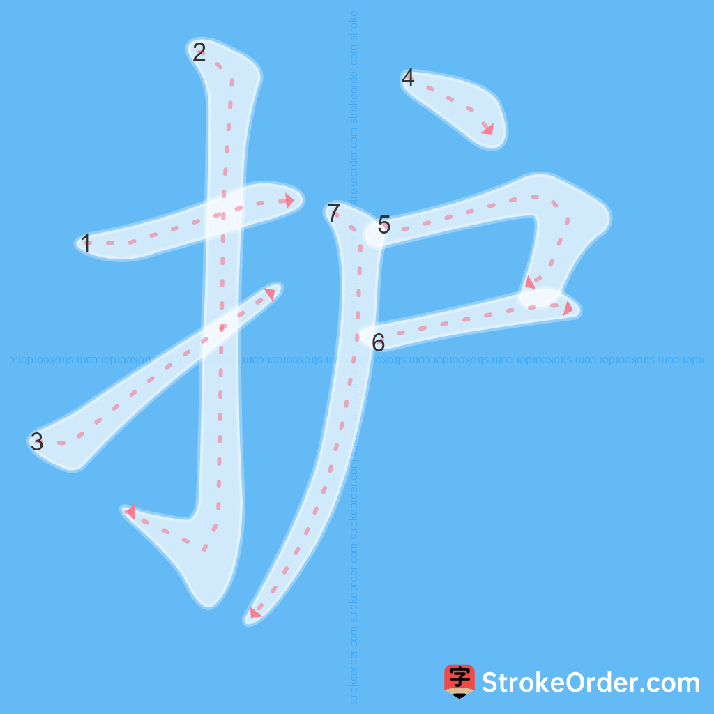 Standard stroke order for the Chinese character 护