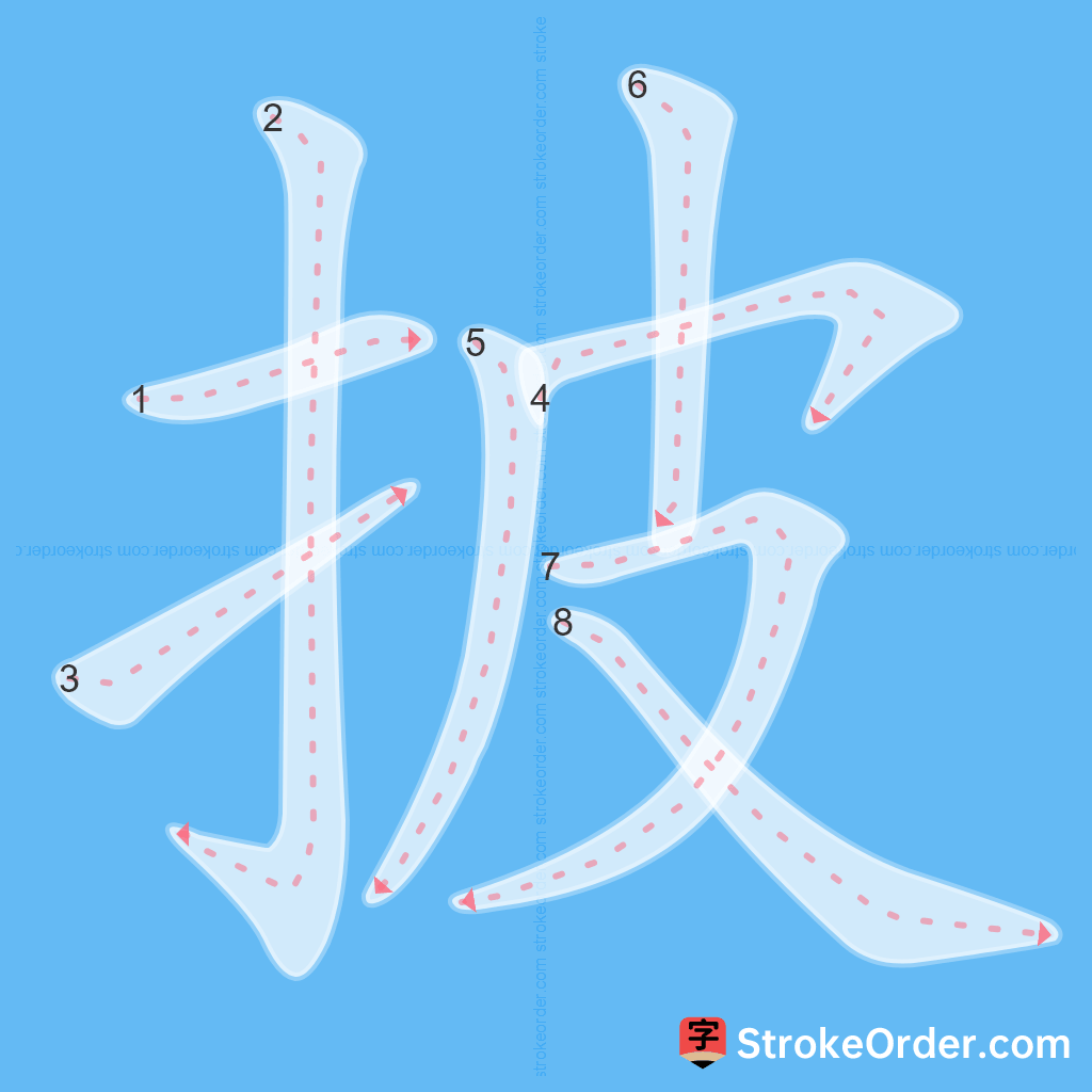 Standard stroke order for the Chinese character 披