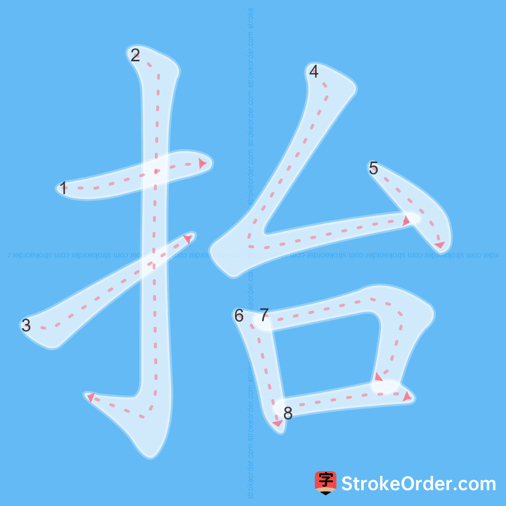 Standard stroke order for the Chinese character 抬