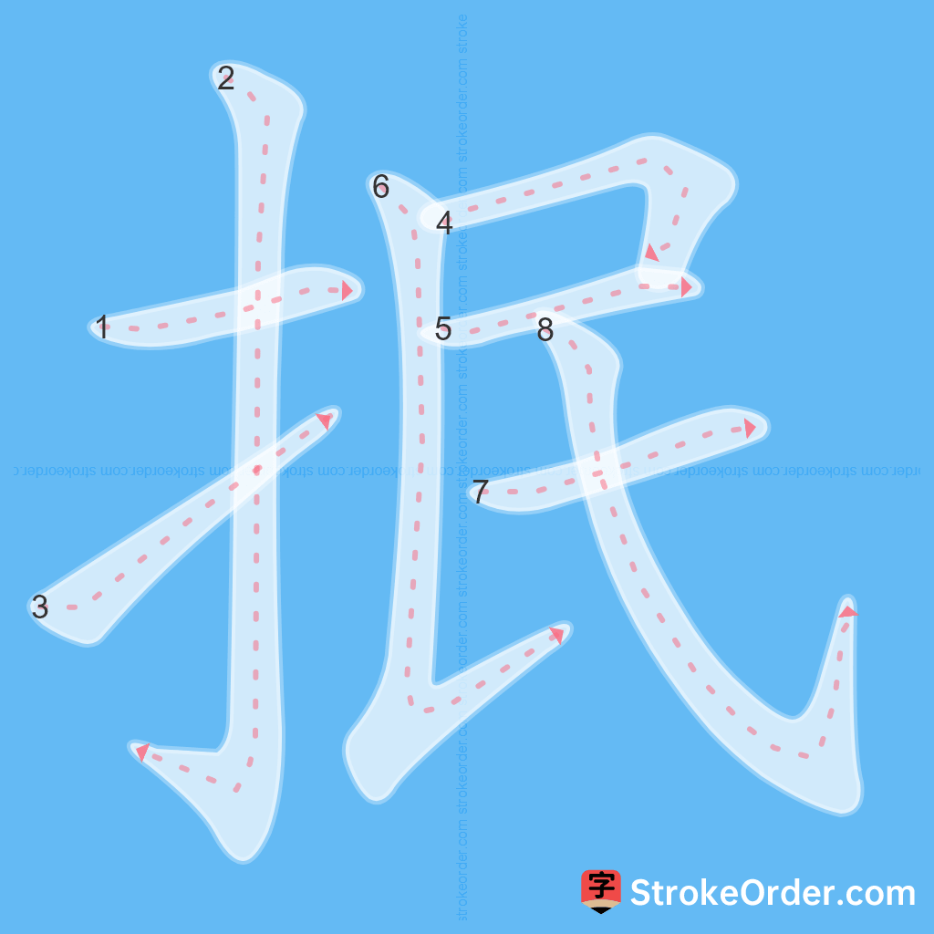 Standard stroke order for the Chinese character 抿