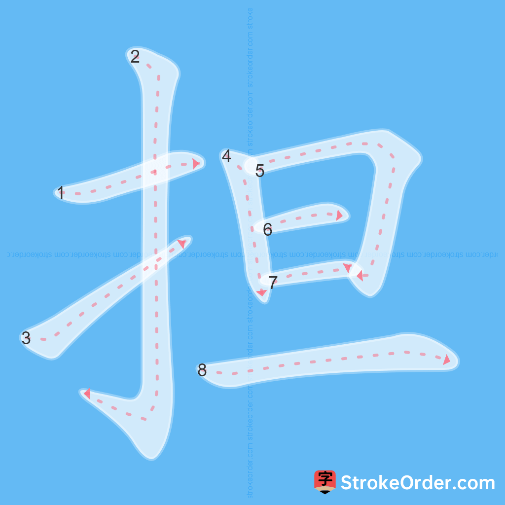 Standard stroke order for the Chinese character 担