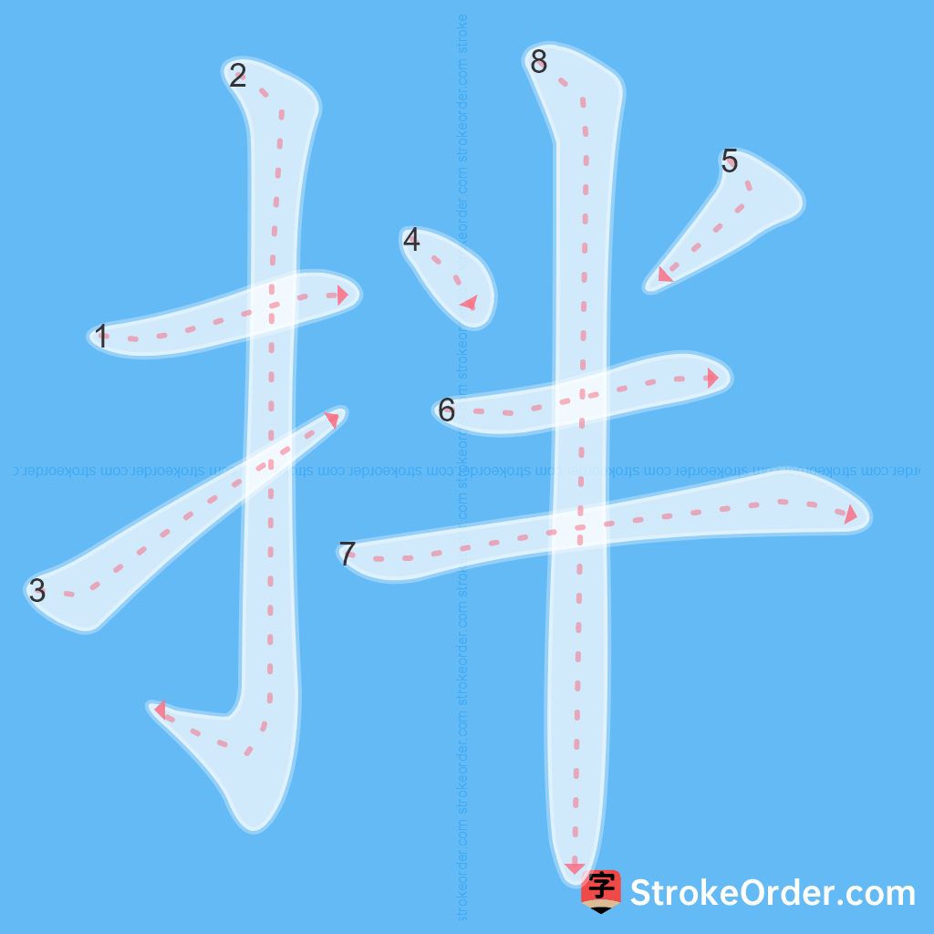 Standard stroke order for the Chinese character 拌