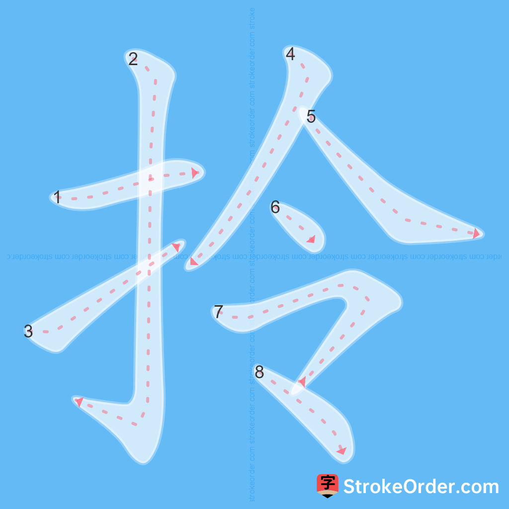 Standard stroke order for the Chinese character 拎