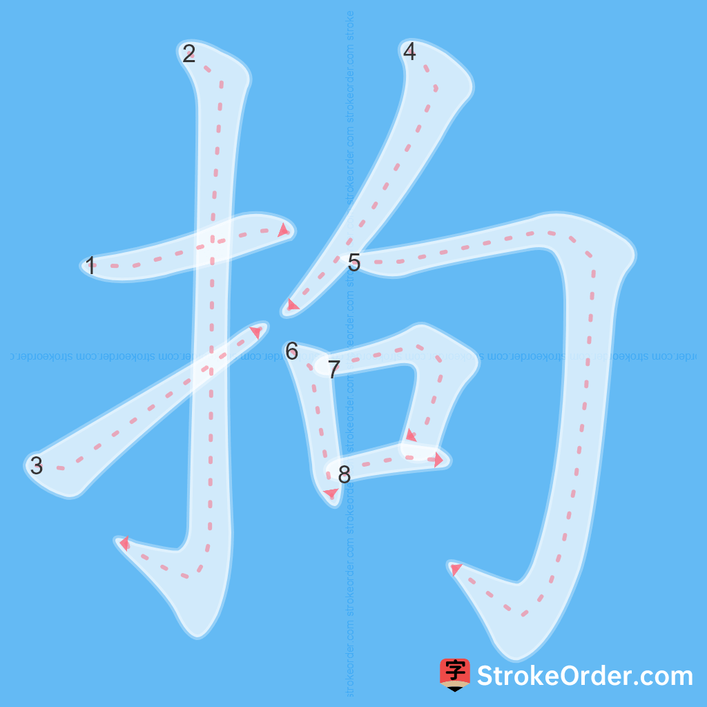 Standard stroke order for the Chinese character 拘