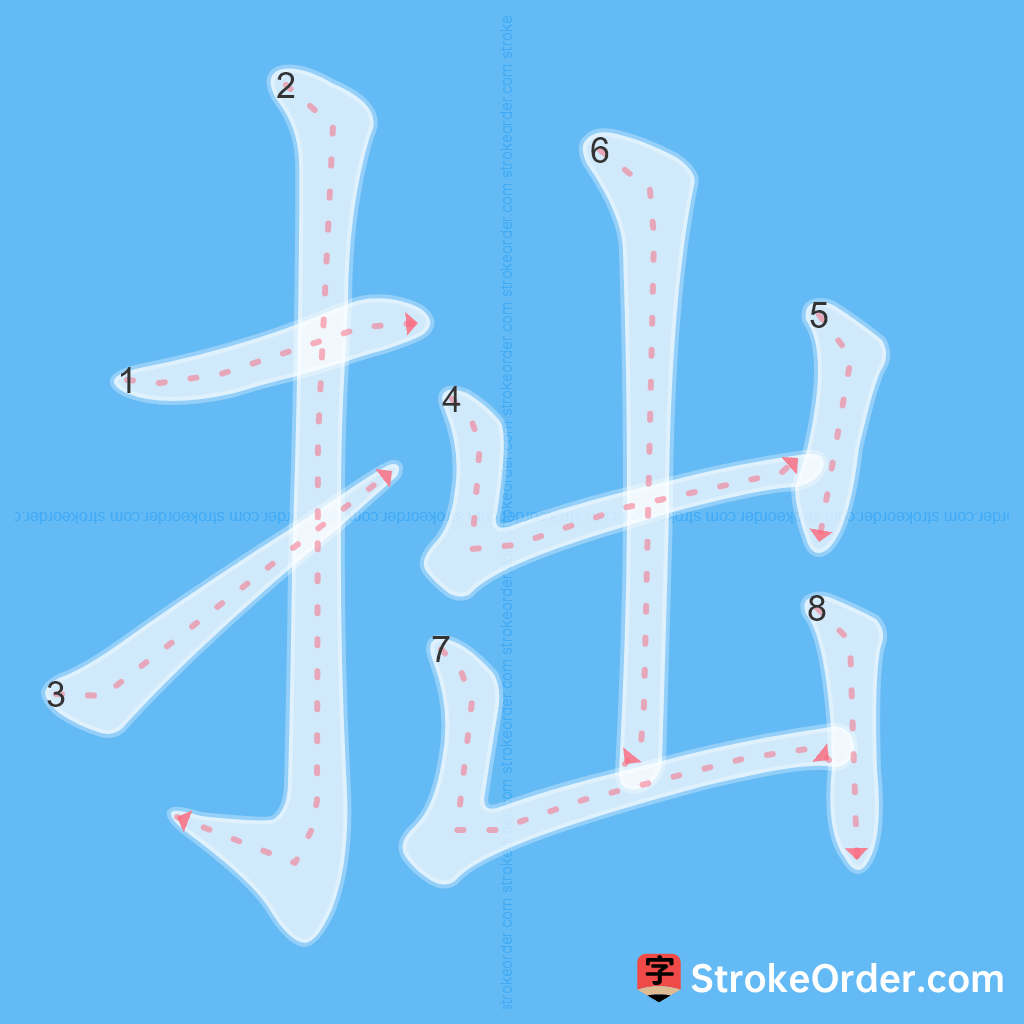 Standard stroke order for the Chinese character 拙