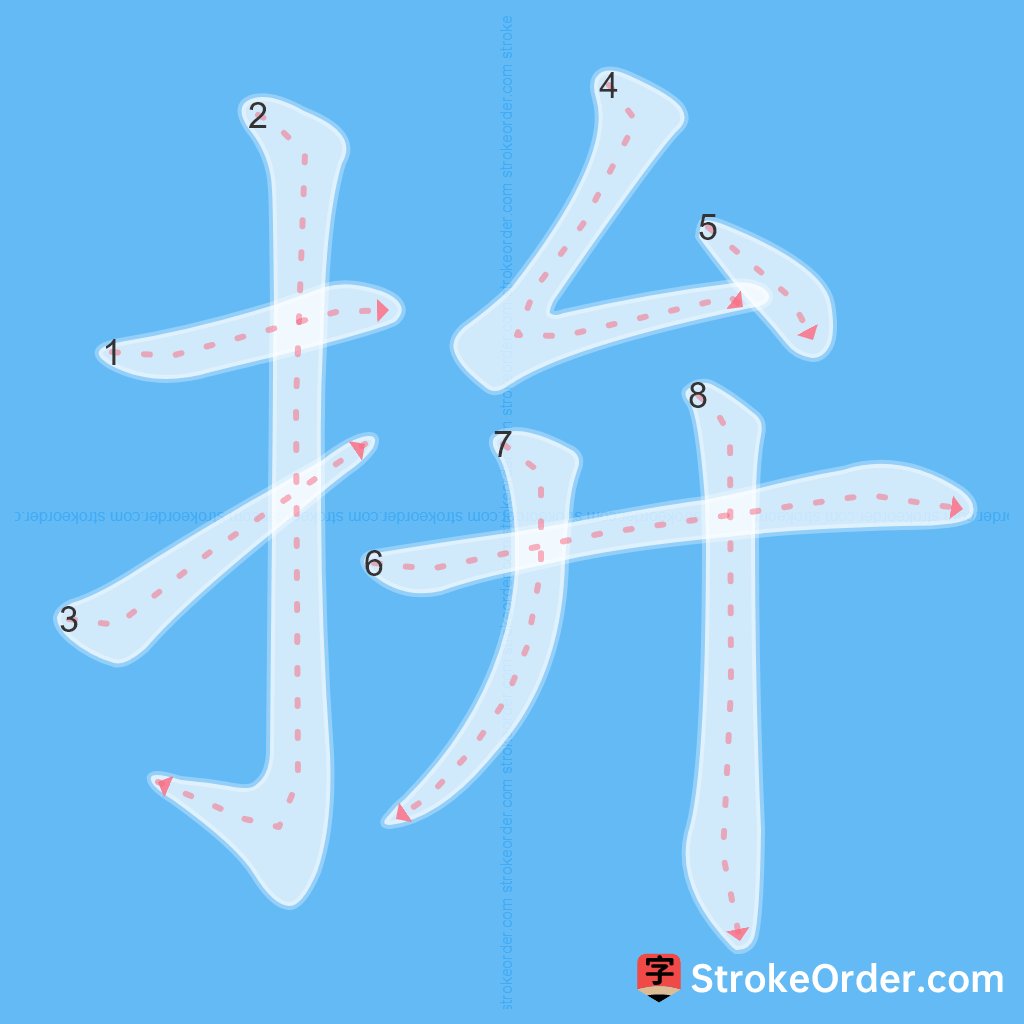 Standard stroke order for the Chinese character 拚