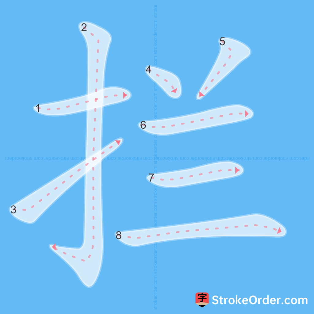 Standard stroke order for the Chinese character 拦