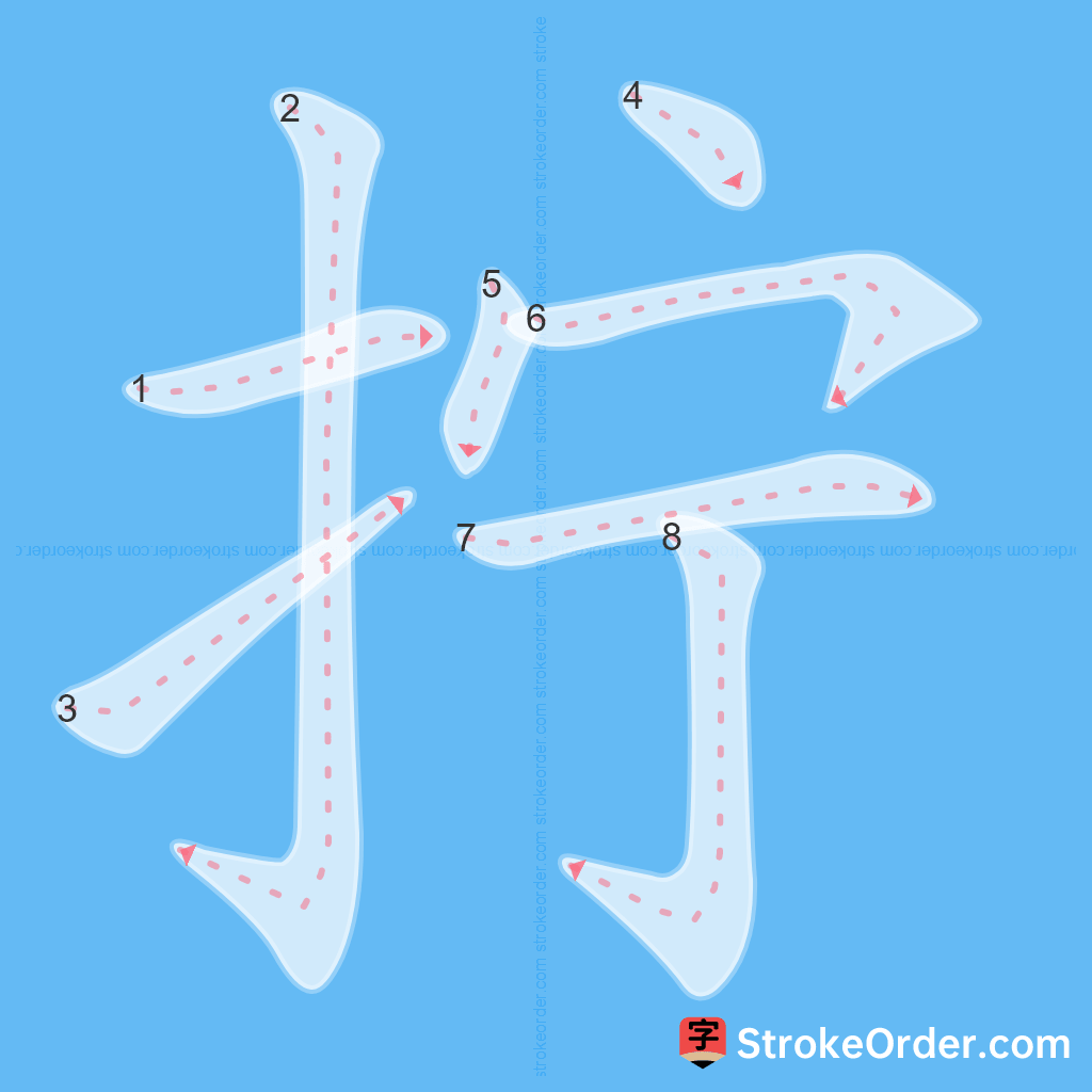 Standard stroke order for the Chinese character 拧