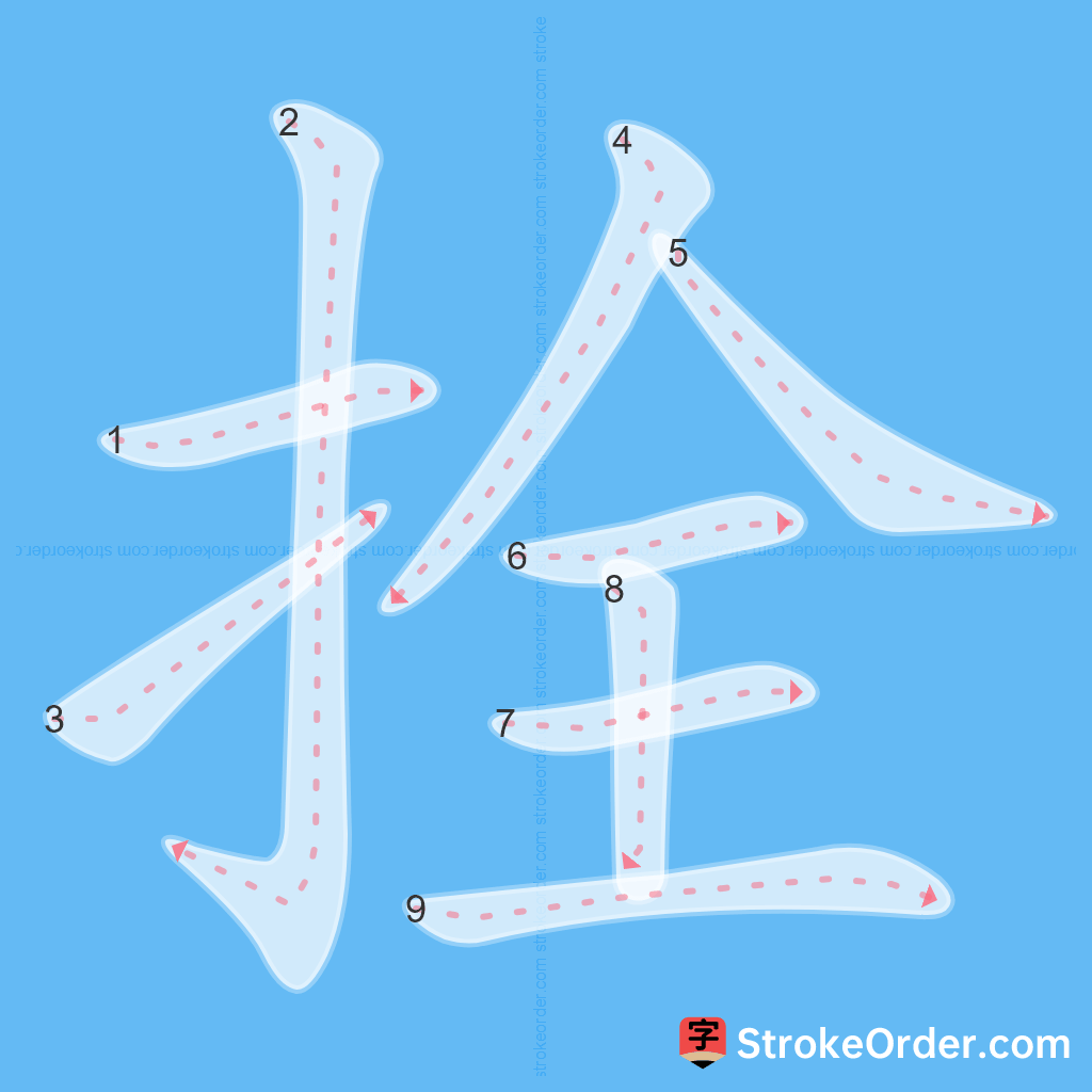Standard stroke order for the Chinese character 拴