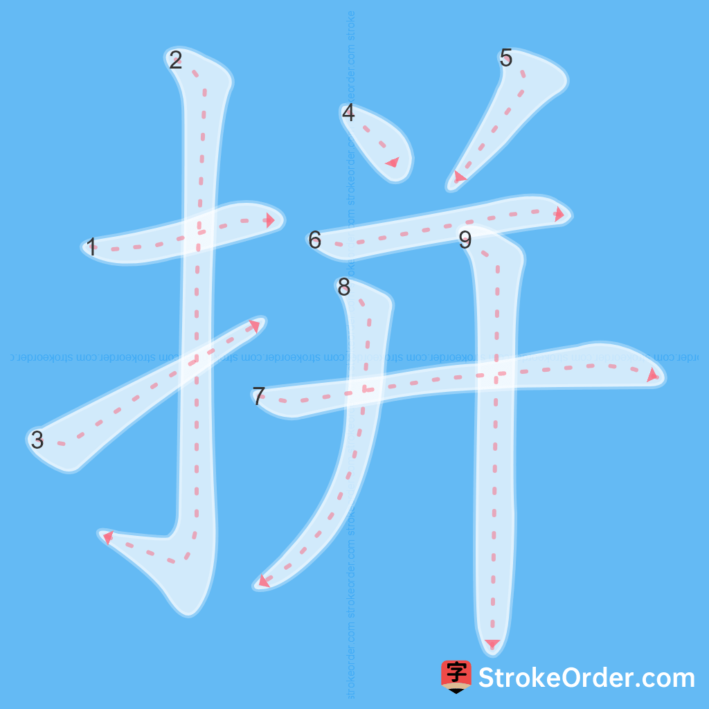 Standard stroke order for the Chinese character 拼
