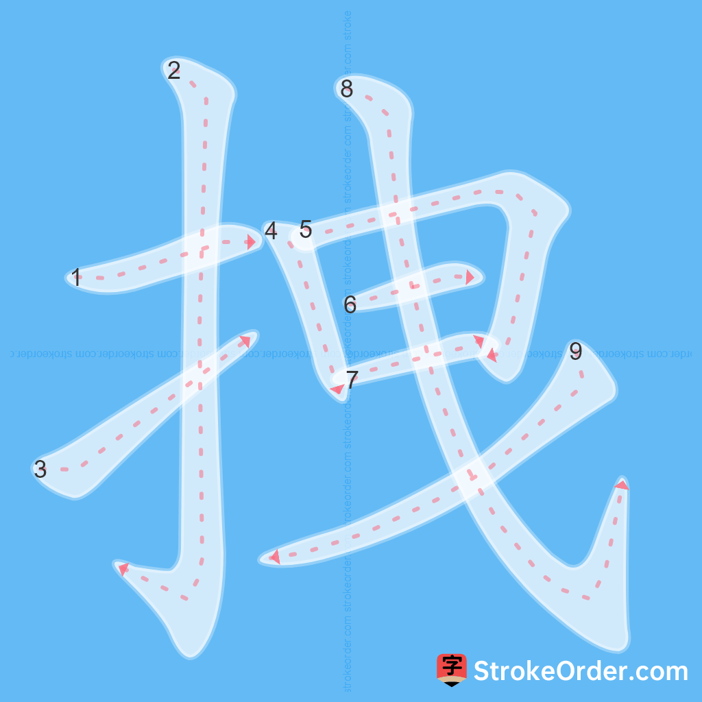 Standard stroke order for the Chinese character 拽