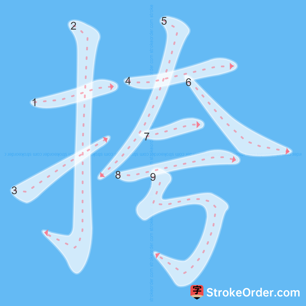 Standard stroke order for the Chinese character 挎