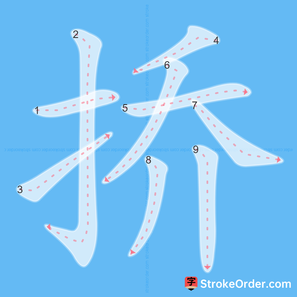 Standard stroke order for the Chinese character 挢