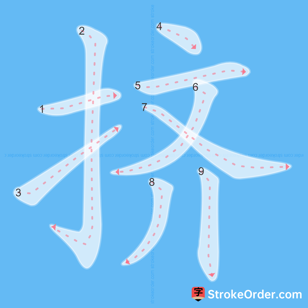 Standard stroke order for the Chinese character 挤