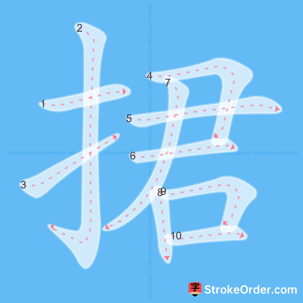 Standard stroke order for the Chinese character 捃