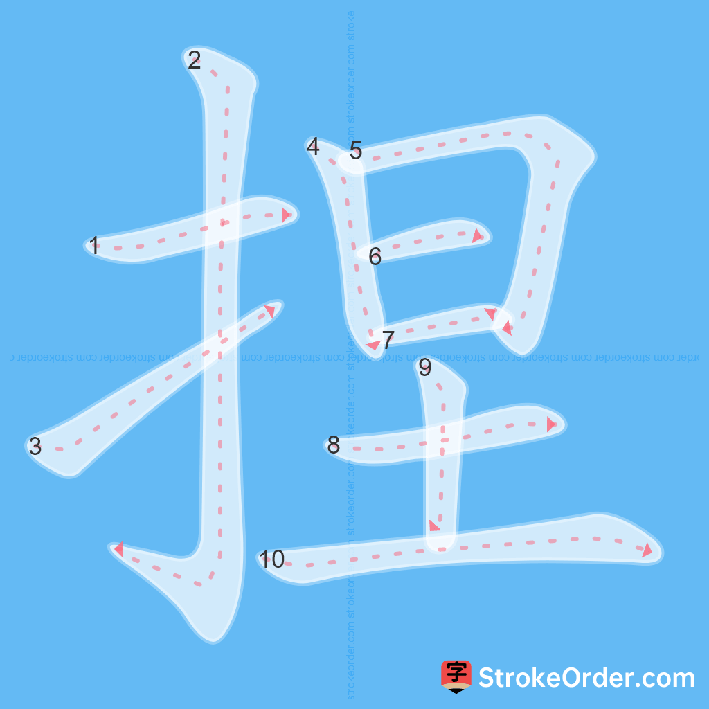 Standard stroke order for the Chinese character 捏