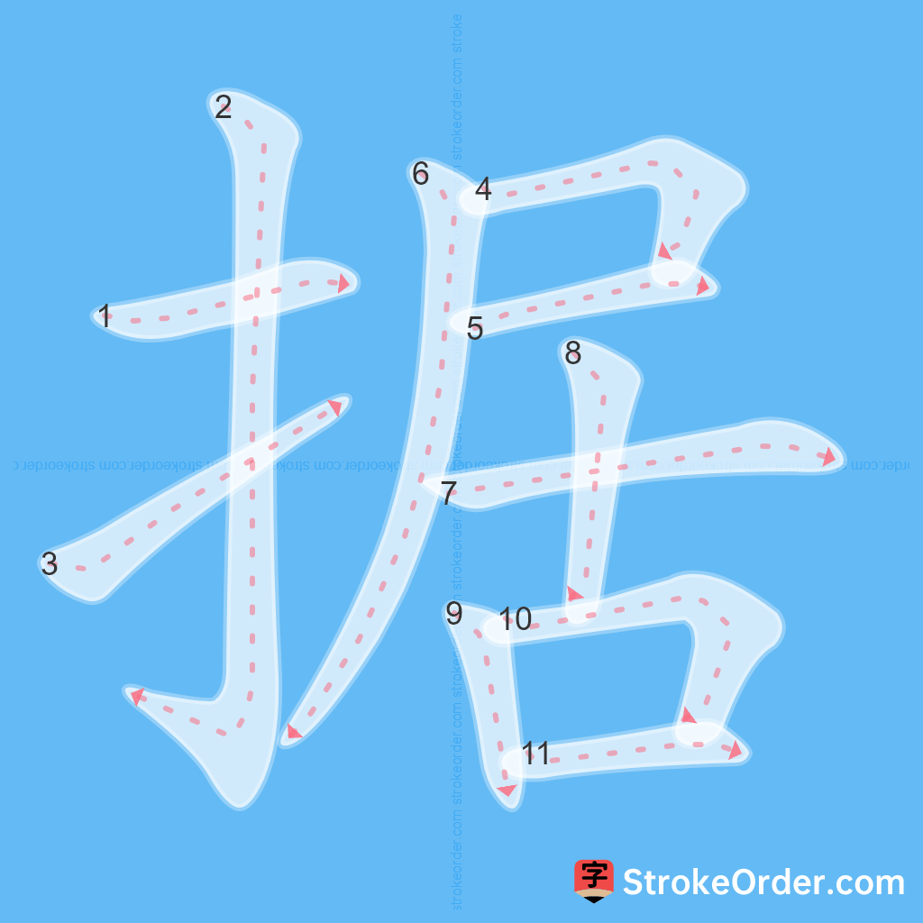 Standard stroke order for the Chinese character 据