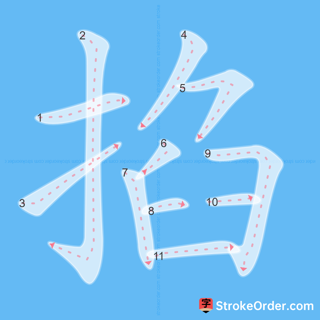 Standard stroke order for the Chinese character 掐