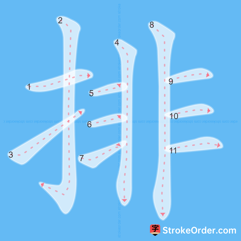 Standard stroke order for the Chinese character 排