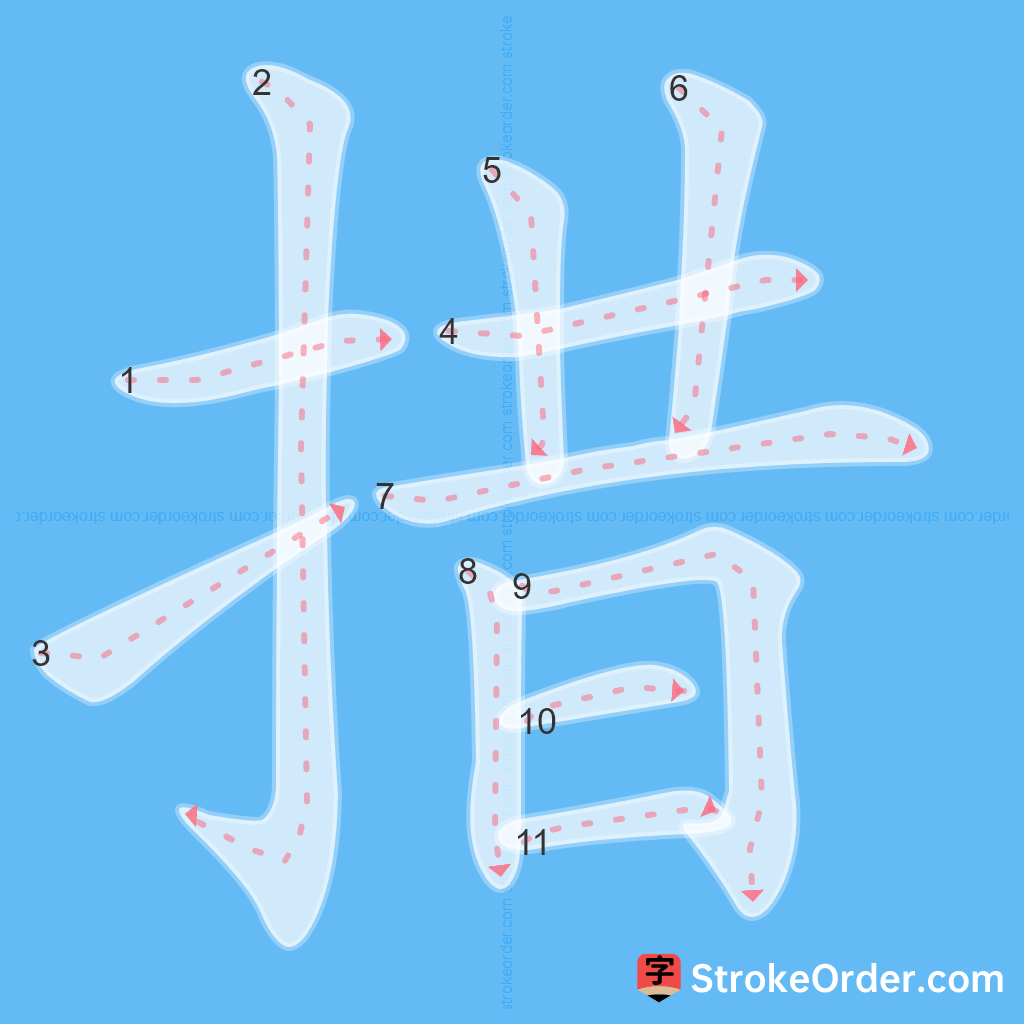 Standard stroke order for the Chinese character 措