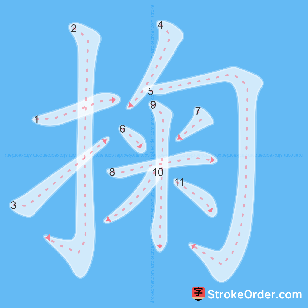 Standard stroke order for the Chinese character 掬