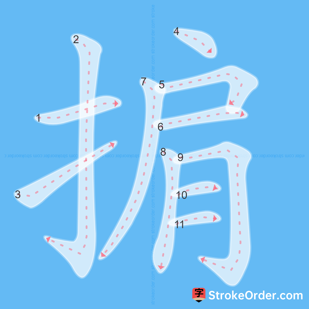 Standard stroke order for the Chinese character 掮