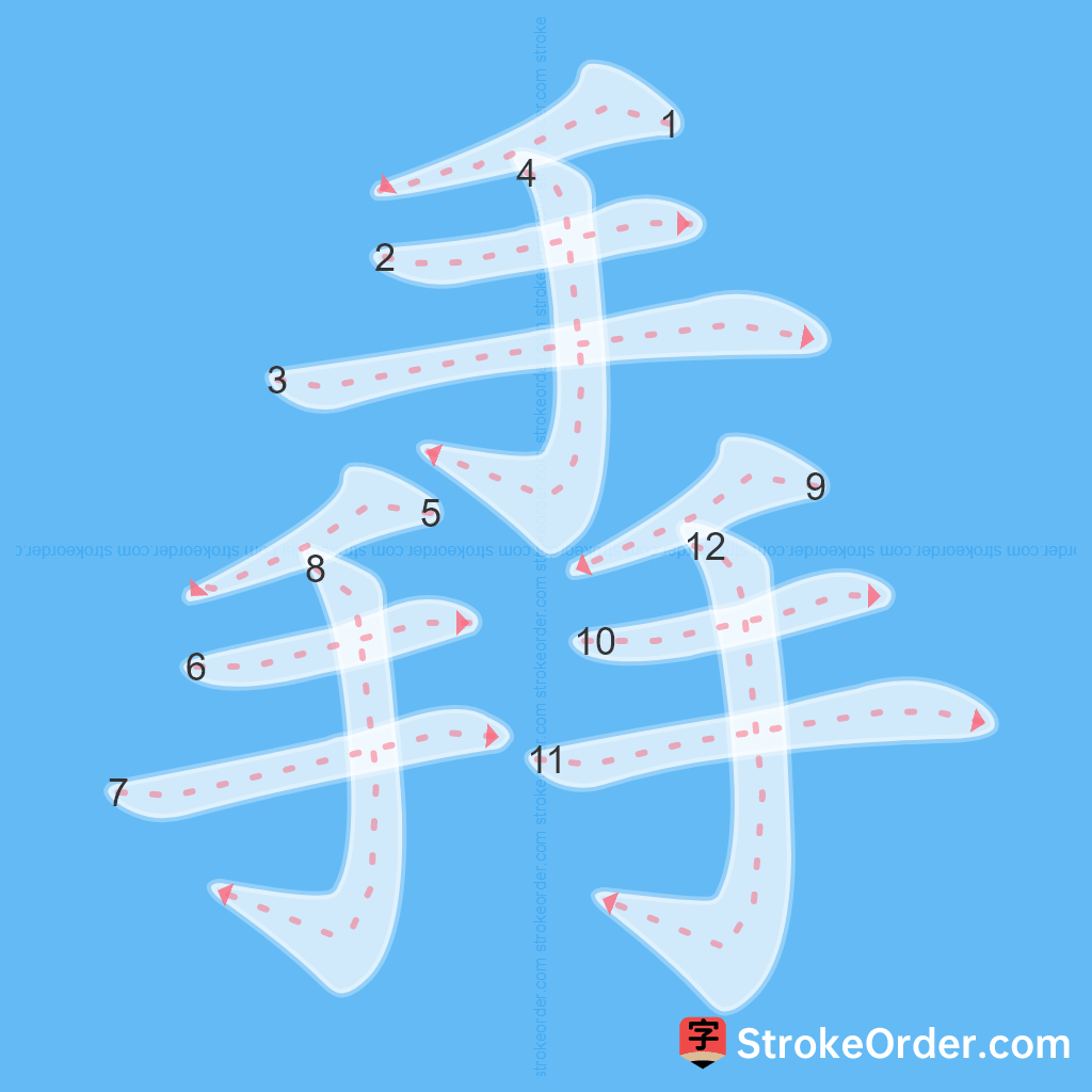 Standard stroke order for the Chinese character 掱